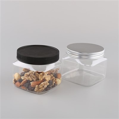 Barattoli trasparenti quadrati in plastica personalizzati