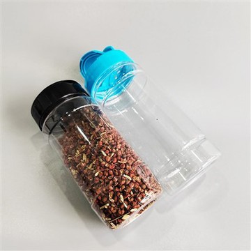 Barattoli trasparenti per spezie in plastica blu con doppio tappo a cerniera da 16 once